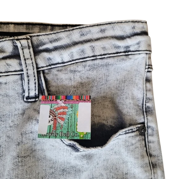 Lucky & Blessed Jeans Womens Acid Wash Wide Leg Denim Retro Hippie Flared Pants - Picture 5 of 13